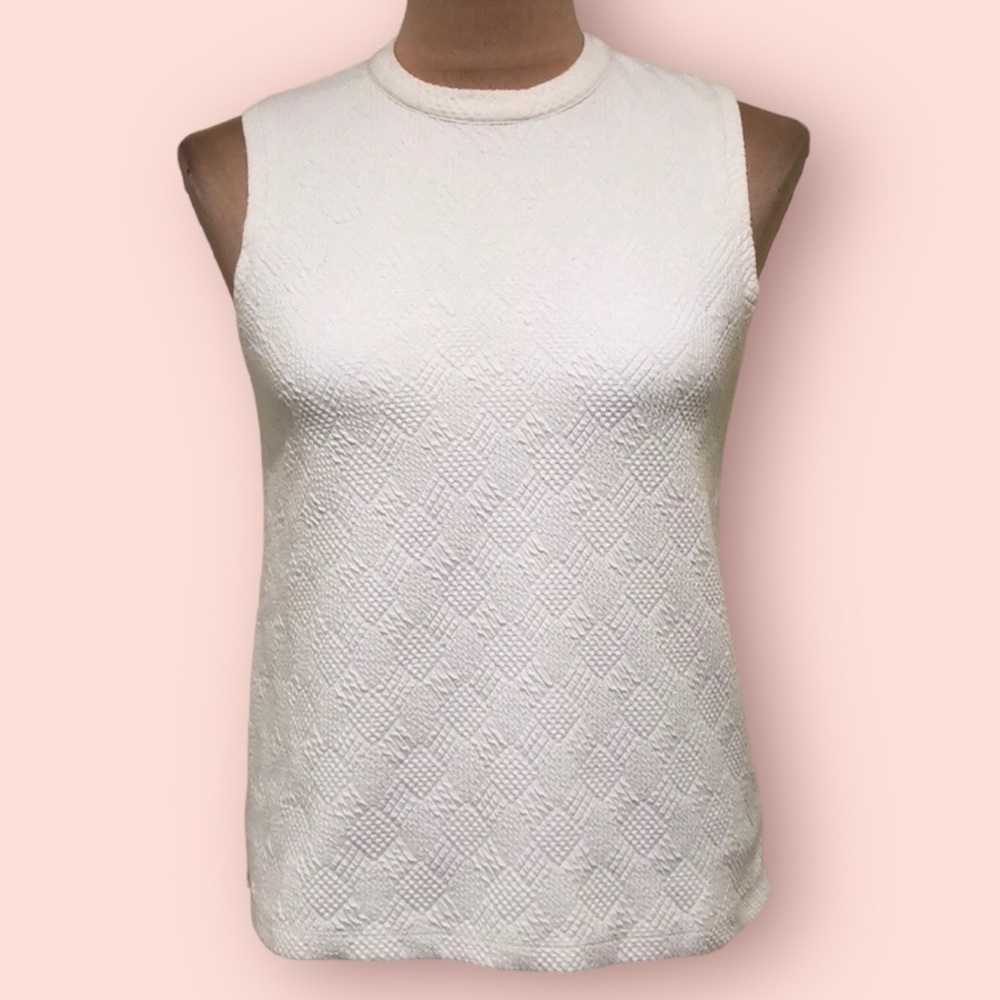 Anthropologie Postmark Textured Top Size XS Cream Geometric Diamond Pattern